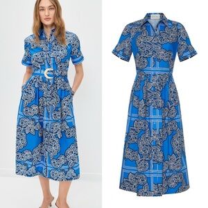 CARA CARA Malena Dress in Carved Petals Cobalt Blue Floral Women's Dress 6
